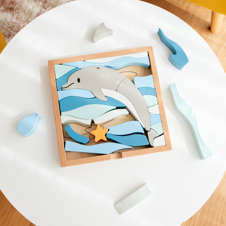 Stellavan & Papa - 3-in-1 Small Block Puzzle, Dolphin