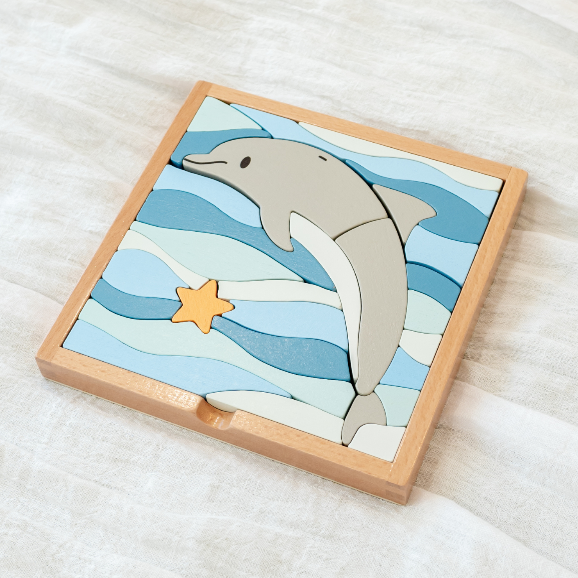 Stellavan & Papa - 3-in-1 Small Block Puzzle, Dolphin