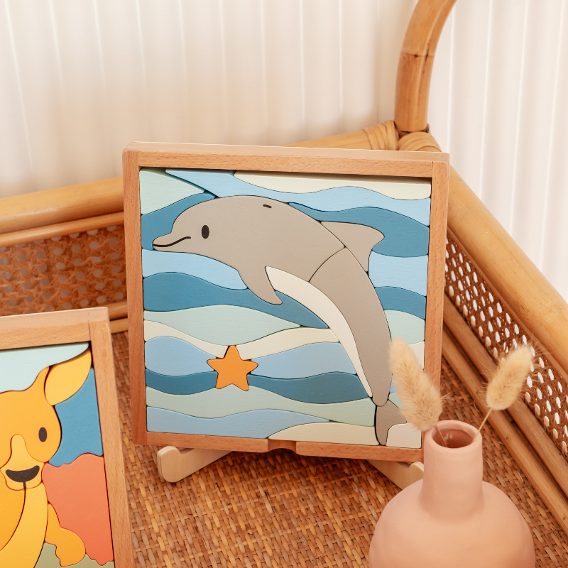 Stellavan & Papa - 3-in-1 Small Block Puzzle, Dolphin