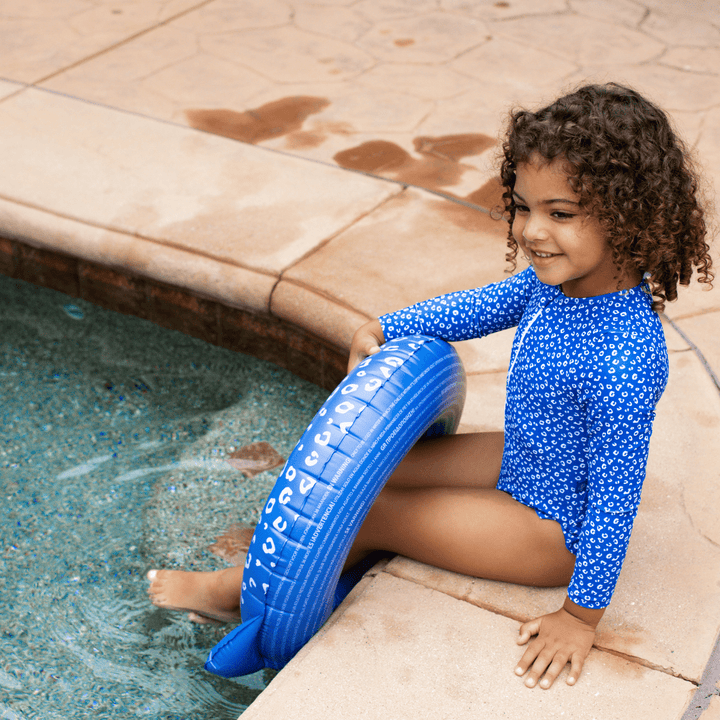 Swim Essentials Girls Long Sleeved Rashguard, Blue Leopard