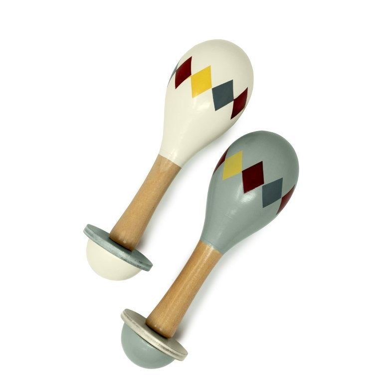 MamaMemo Wooden Music - Maraca, Harlequin/White