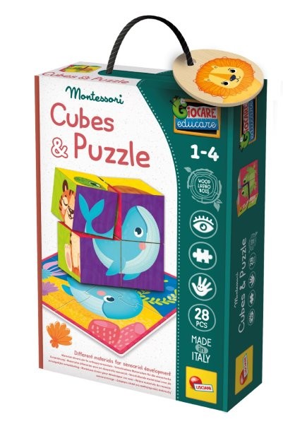 Lisicani Montessori Baby -  Wood Cubes and Puzzle, 2 in 1