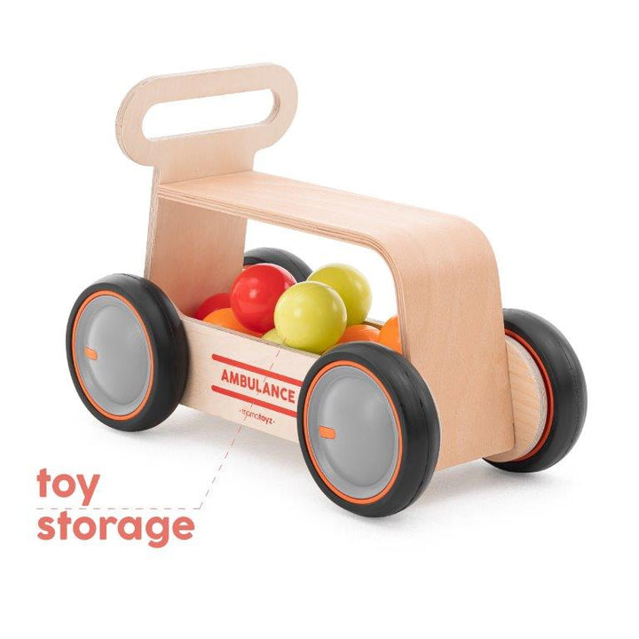 Mamatoyz Drive Me 3 in 1 Wooden Ride On / Walker / Toy Wagon - Ambulance