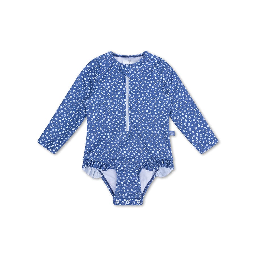 Swim Essentials Girls Long Sleeved Rashguard, Blue Leopard