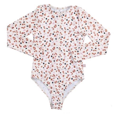 Swim Essentials Off White khaki Leopard All Over Girls Rashguard