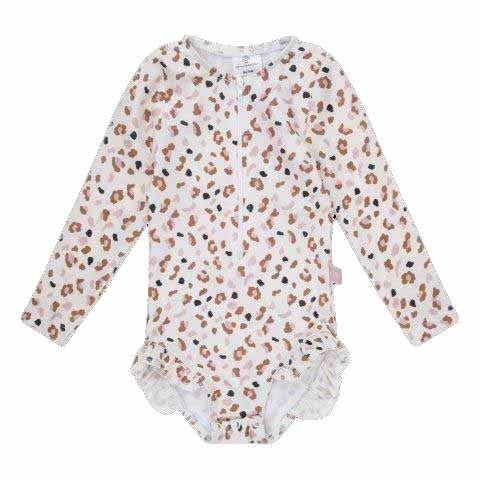 Swim Essentials Off White khaki Leopard All Over Girls Rashguard