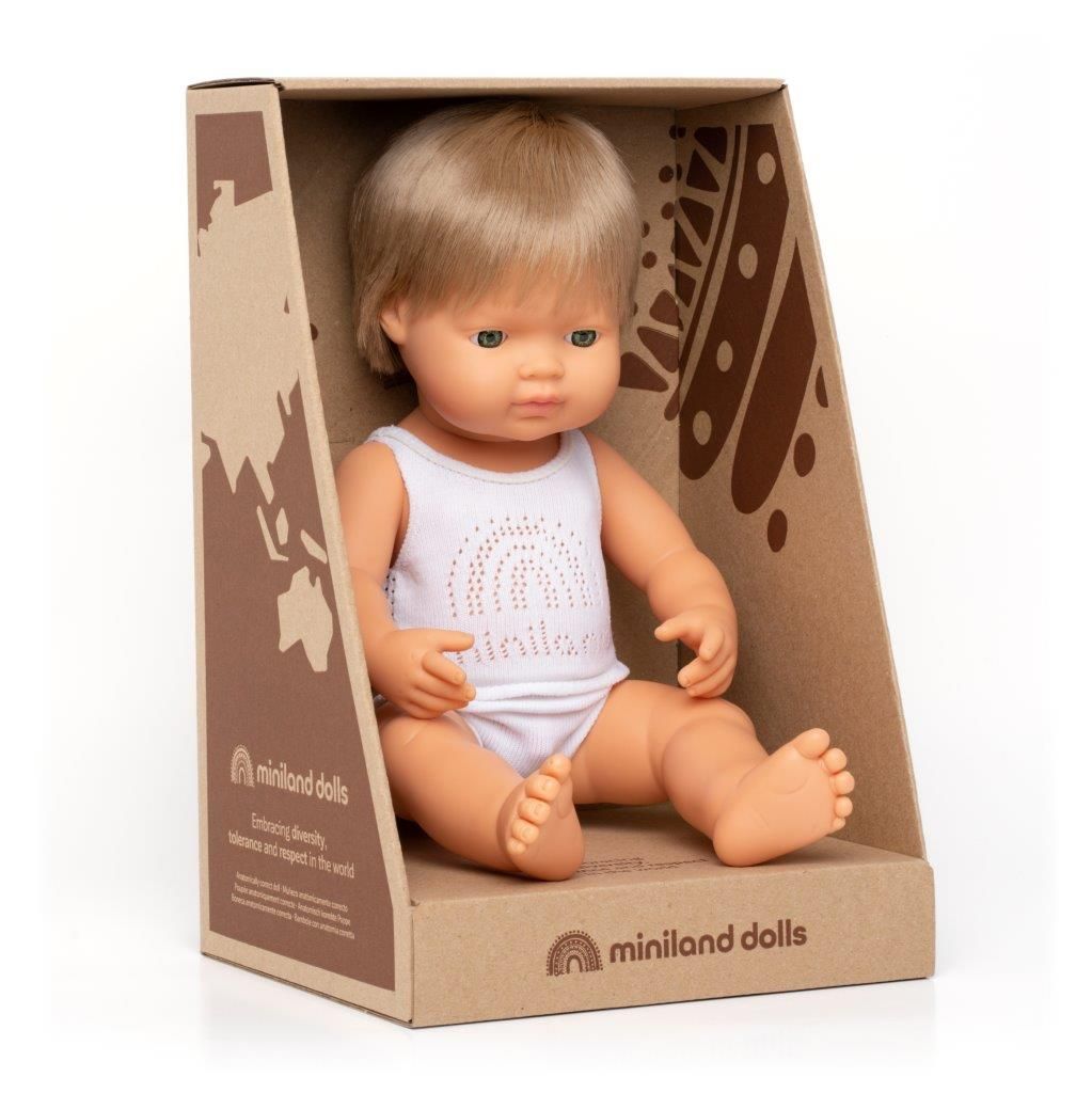 Miniland Doll - Anatomically Correct Baby, Dark Blond Caucasian Boy,  38 cm