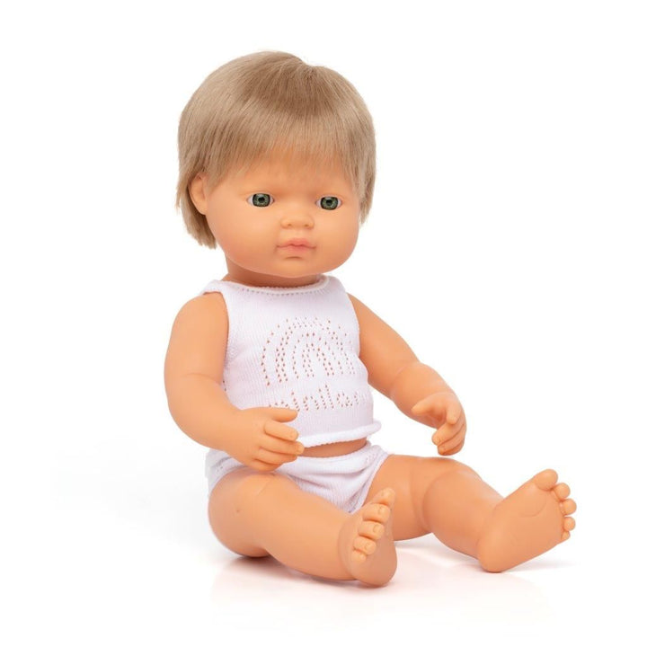 Miniland Doll - Anatomically Correct Baby, Dark Blond Caucasian Boy,  38 cm