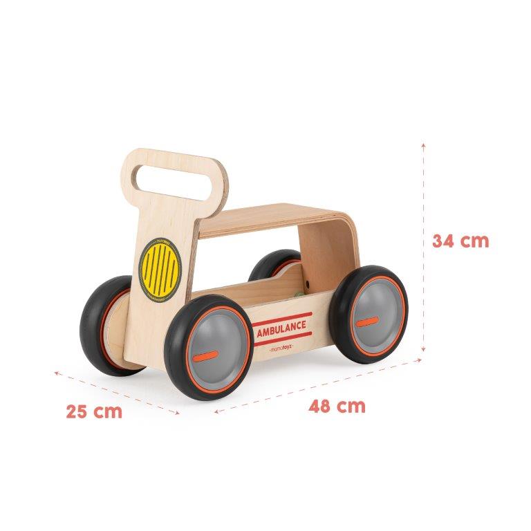 Mamatoyz Drive Me 3 in 1 Wooden Ride On / Walker / Toy Wagon - Ambulance