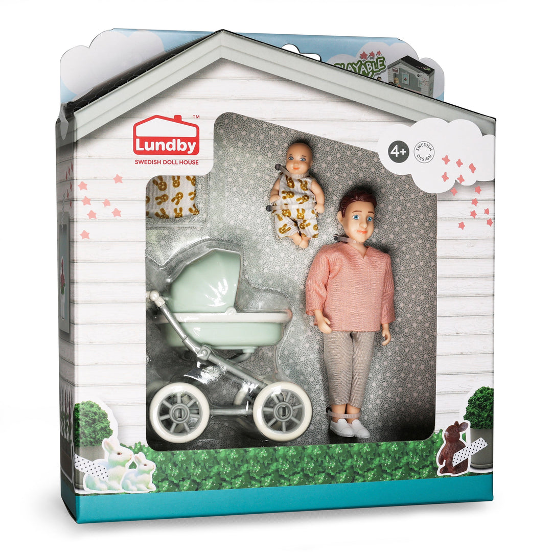 Lundby Father with Pram and Baby