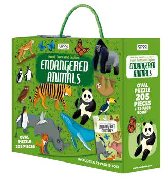 Sassi Travel, Learn and Explore - Puzzle and Book Set - Endangered Species of the Planet, 205 pcs