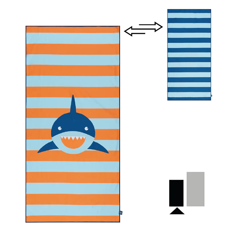 Swim Essentials Luxe Recycled Microfiber Beach Towel, Striped Shark