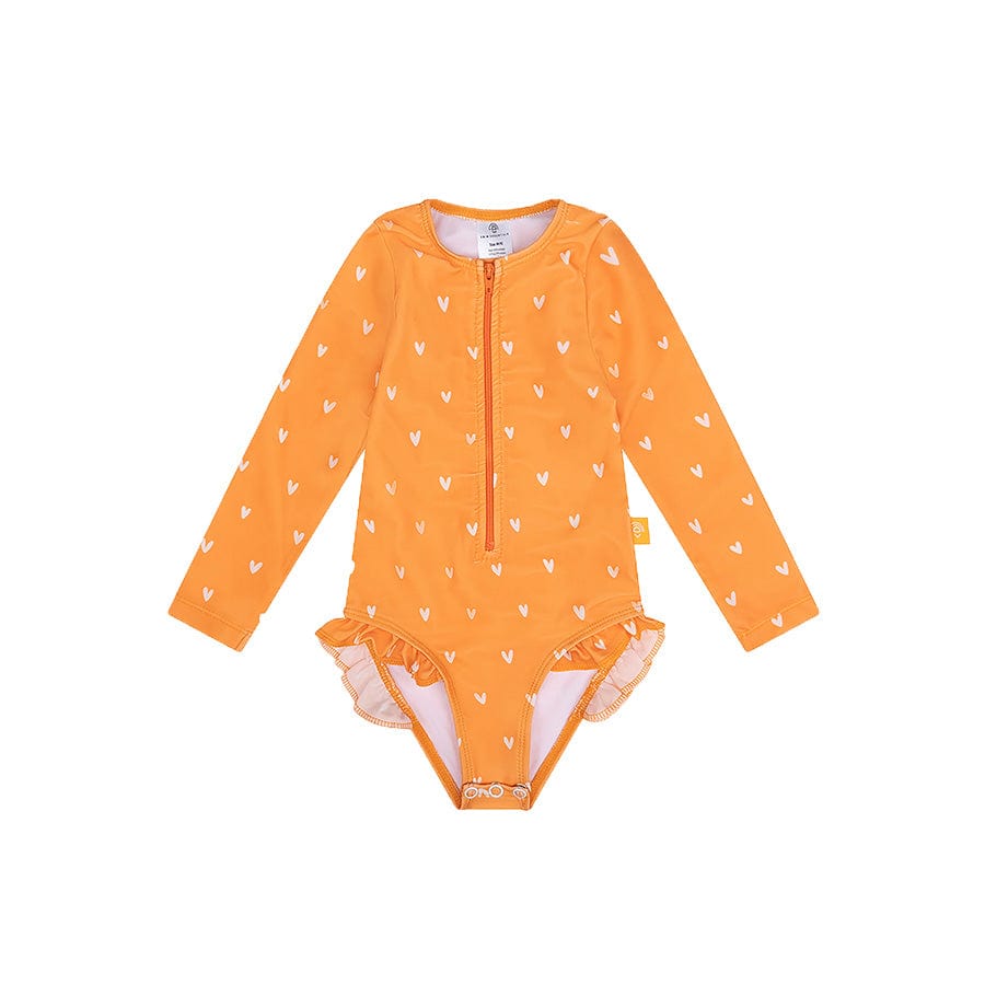 Swim Essentials Girls Long Sleeved Rashguard, Orange Hearts